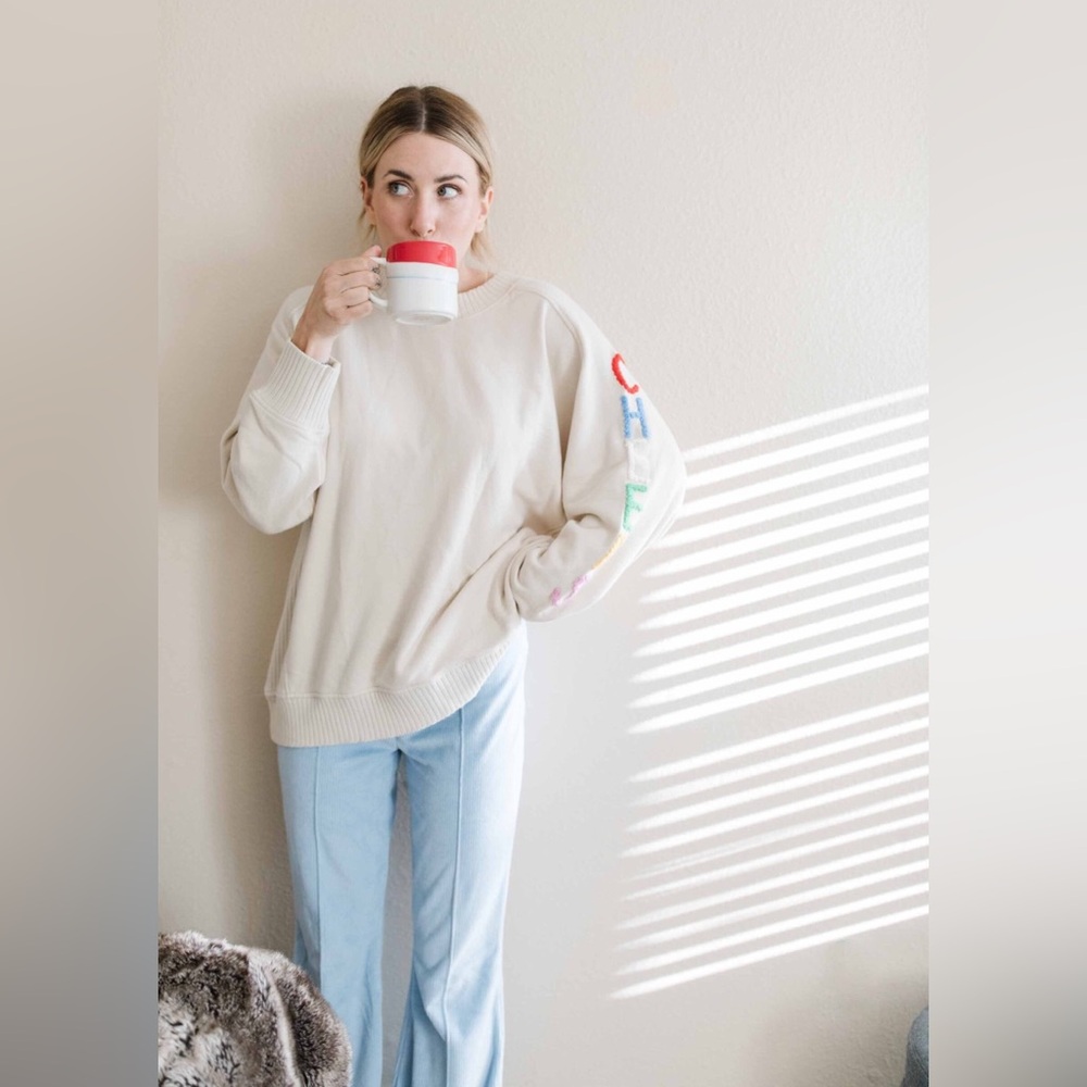 Women's Cream Sweater with Colorful Embroidery - Picture 2 of 6